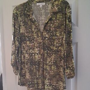 Emily Daniels Green Printed Button-Down Shirt